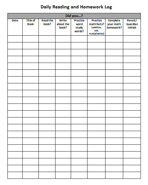4th Grade Homework Log Fourth Grade Reading Log | Worksheet